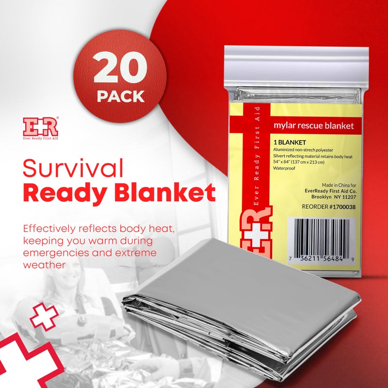 Ever Ready First Aid Mylar Rescue Blanket, Large Silver Thermal Sheet for Emergency and Survival, 54â€ x 84â€ â€“ 20 Count - Image 2